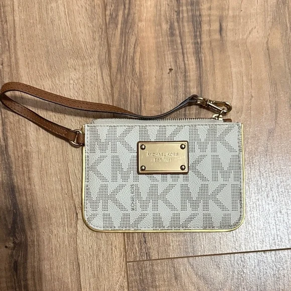 Michael Kors Tan and Gold Logo Wristlet - Picture 1 of 5